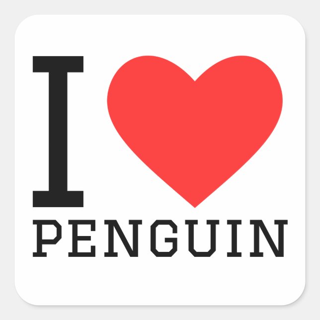 Sticker Carré J'aime le pingouin (Devant)