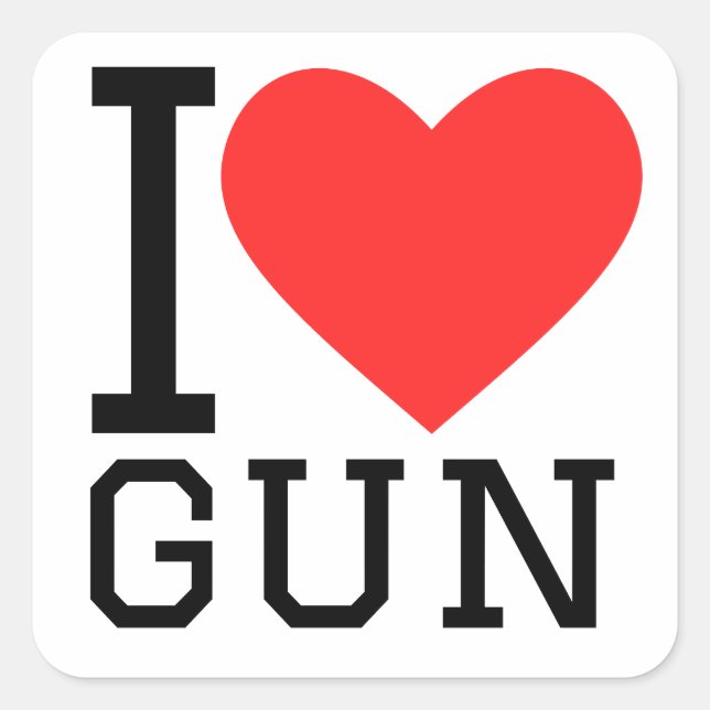 Sticker Carré J'aime le pistolet (Devant)