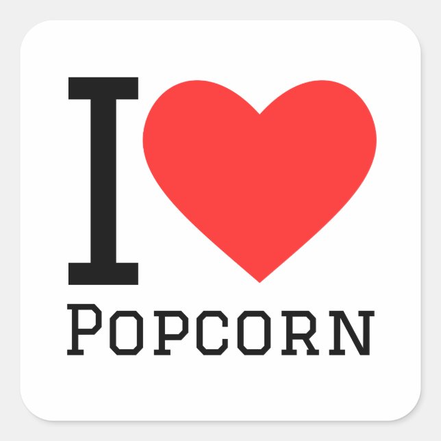 Sticker Carré J'aime le pop-corn (Devant)