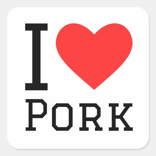 Sticker Carré J'aime le porc (Devant)