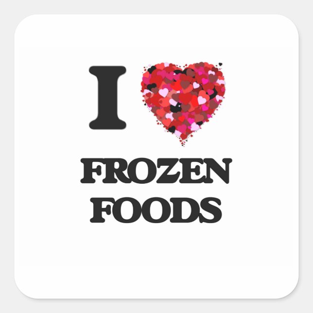 Sticker Carré J'aime les aliments congelés (Devant)