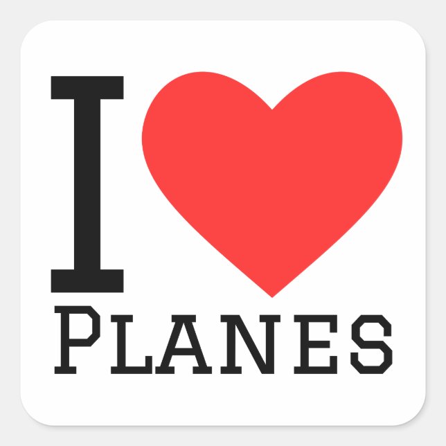 Sticker Carré J'aime les avions (Devant)