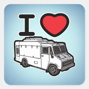 Sticker Carré J'Aime Les Camions De Nourriture !