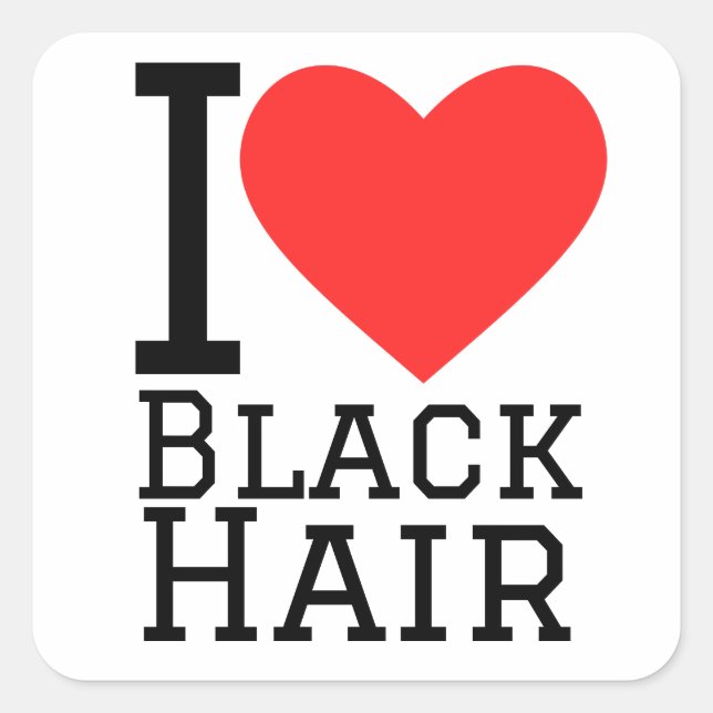Sticker Carré J'aime les cheveux noirs (Devant)