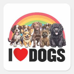Sticker Carré J'Aime Les Chiens Chemise, Mignonne Chemise Arc En