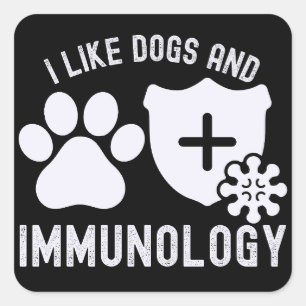 Sticker Carré J'aime les chiens et l'immunologie