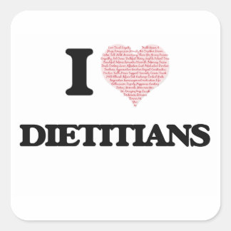 Sticker Carré J'aime les diététistes (Coeur fait de mots)