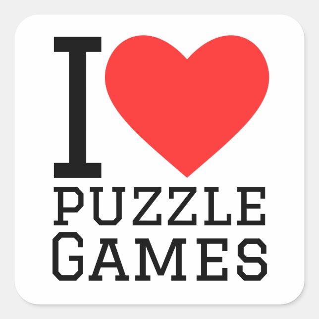 Sticker Carré J'aime les jeux de casse-tête (Devant)