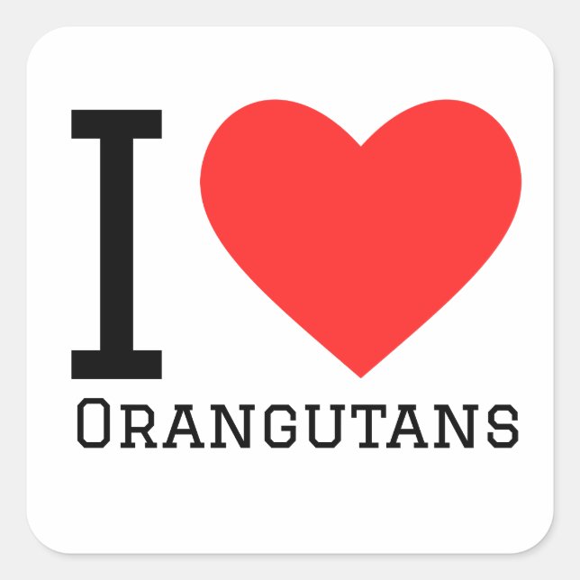 Sticker Carré J'aime les orangs-outans (Devant)
