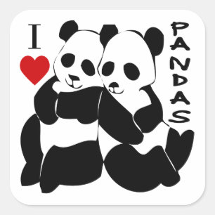 Sticker Carré J'aime les pandas