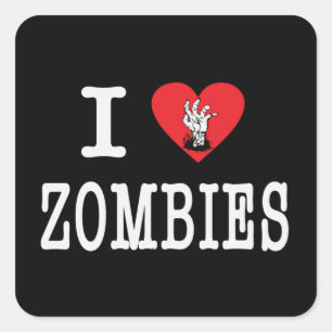 Sticker Carré J'aime les zombies