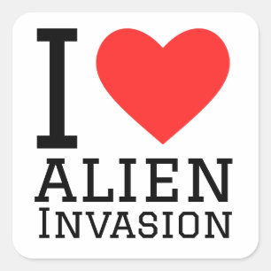 Sticker Carré J'aime l'invasion alien
