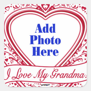 Sticker Carré J'Aime Ma Grand-Mère ! Photo Red Hearts
