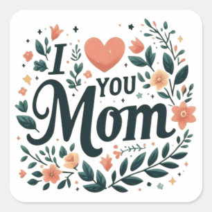 Sticker Carré J'aime Maman - Cœur Floral Affectueux