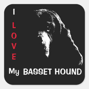 Sticker Carré J'Aime Mon Basset Hound