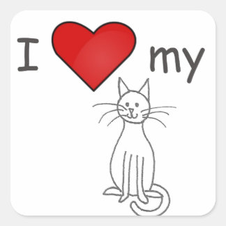 Sticker Carré J'Aime Mon Chat - Blanc