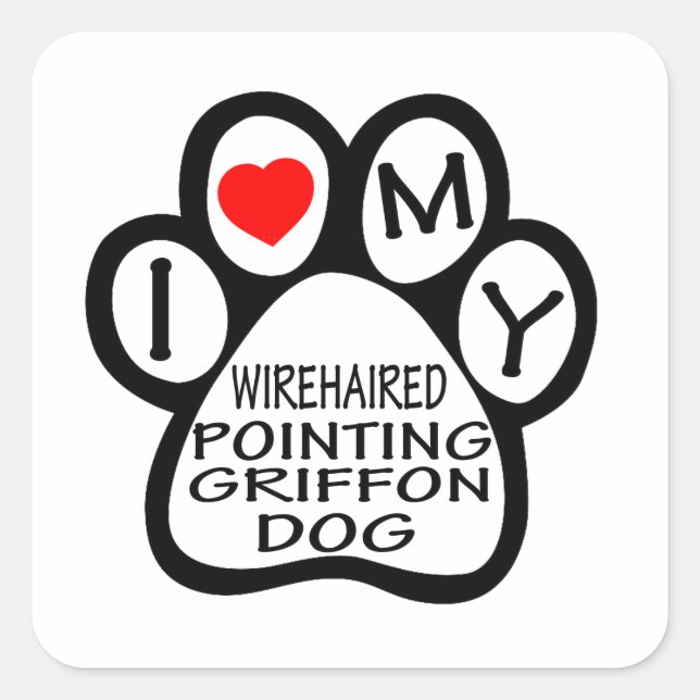 Sticker Carré J'Aime Mon Chien Griffon Pointeur À poils durs (Devant)