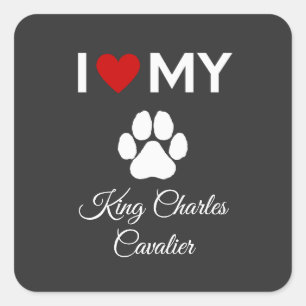 Sticker Carré J'aime mon chien King Charles Cavalier texte perso