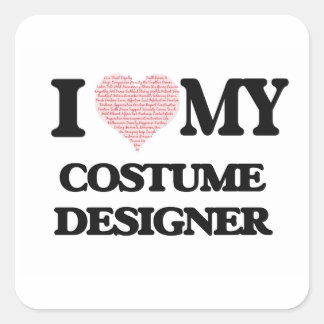 Sticker Carré J'aime mon Costume Designer (Coeur fait de mots)