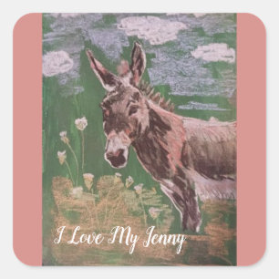 Sticker Carré J'aime mon Jenny (âne femelle)