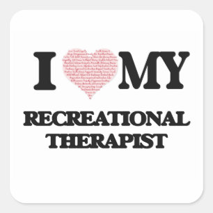 Sticker Carré J'aime mon thérapeute récréationnel (coeur fait