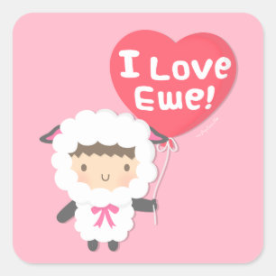 Sticker Carré J'aime Mouton Mignon Pun Humour Moutons