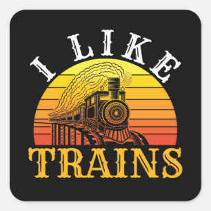 Sticker Carré J'Aime Trains Retro Train Lover