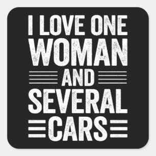 Sticker Carré J'aime une femme et plusieurs voitures Cadeau pour