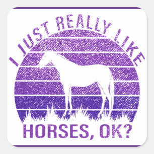 Sticker Carré J'aime vraiment les chevaux en violet
