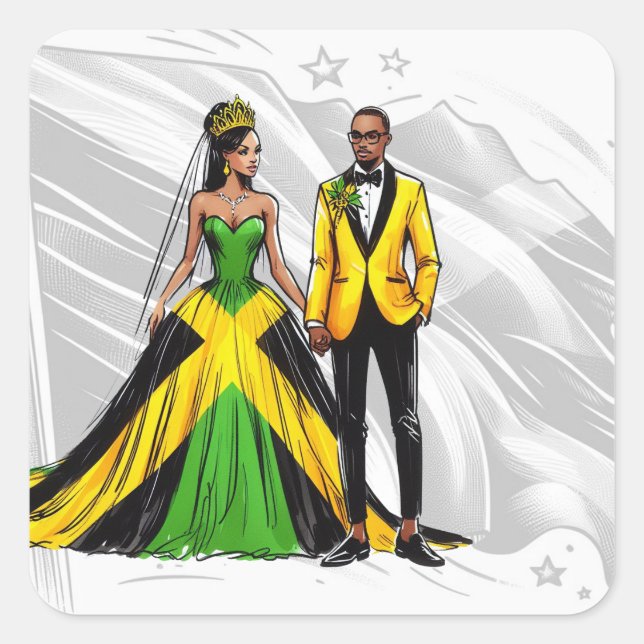 Sticker Carré Jamaïque Mariage couple (Devant)