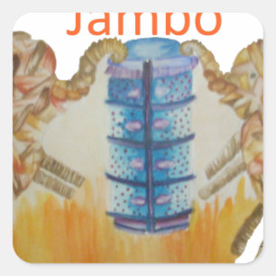 Sticker Carré Jambo Jumbo African Kids Elephants Art Imprimer