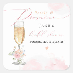 Sticker Carré JANE Blush Floral Petals & Prosecco Enterrement de
