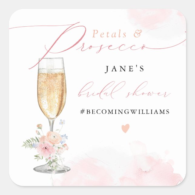 Sticker Carré JANE Blush Floral Petals & Prosecco Enterrement de (Devant)