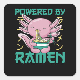 Sticker Carré Japonais Axolotl Ramen Kawaii Noodles Axolotls