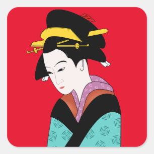 Sticker Carré Japonais Geisha kimono art mignon
