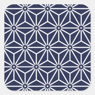Sticker Carré Japonais Yukata Jinbei Asanoha bleu marine