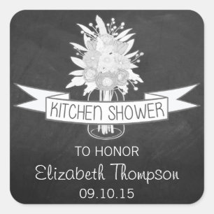 Sticker Carré Jar Mason Floral Sur Chalkboard Kitchen Douche