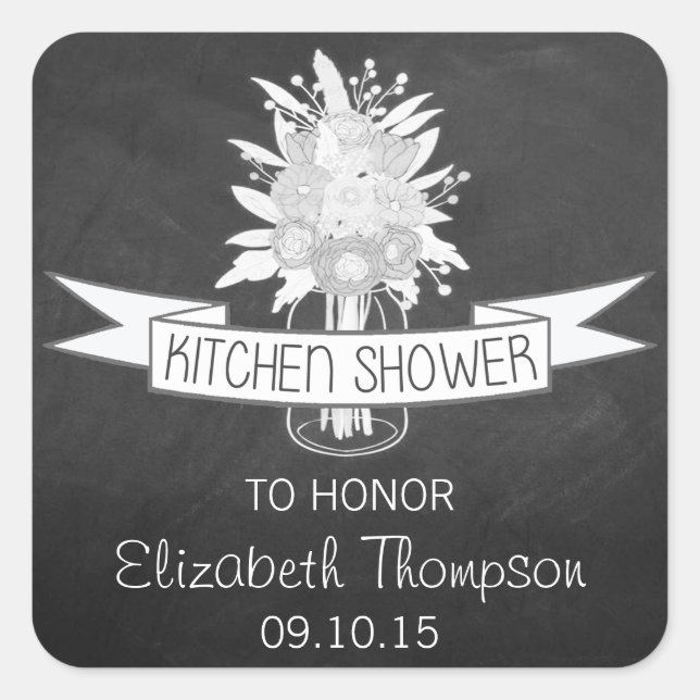Sticker Carré Jar Mason Floral Sur Chalkboard Kitchen Douche (Devant)