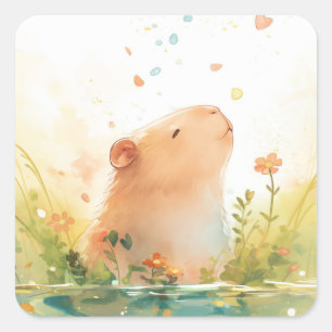 Sticker Carré Jardin aquatique Capybara