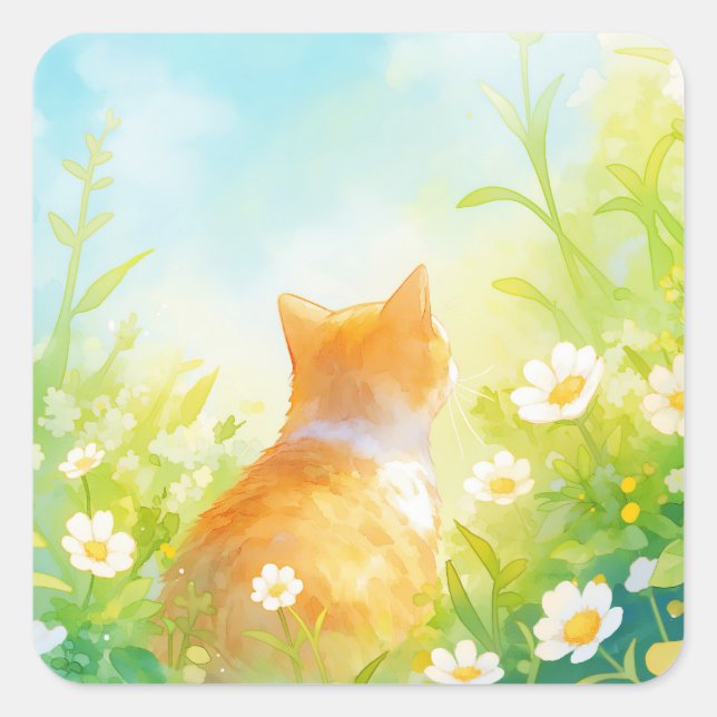 Sticker Carré Jardin aux fleurs de Tangerine (Devant)