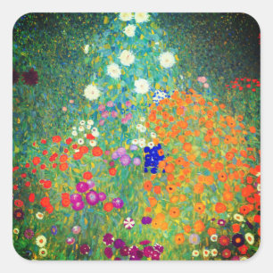 Sticker Carré Jardin aux fleurs Gustav Klimt
