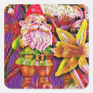 Sticker Carré Jardin coloré Gnome