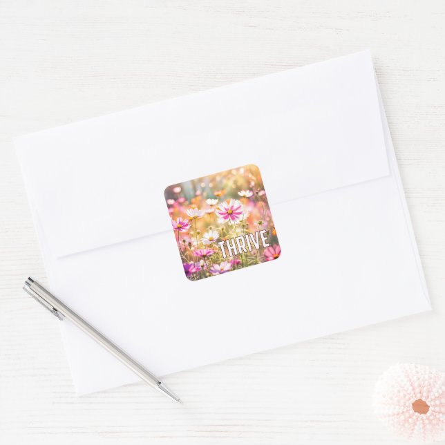 Sticker Carré Jardin Cosmos Avec Texte (Enveloppe)