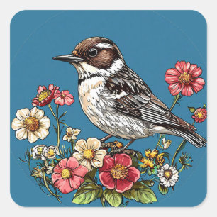 Sticker Carré 🌿 Jardin d'art de la nature aux oiseaux mignons
