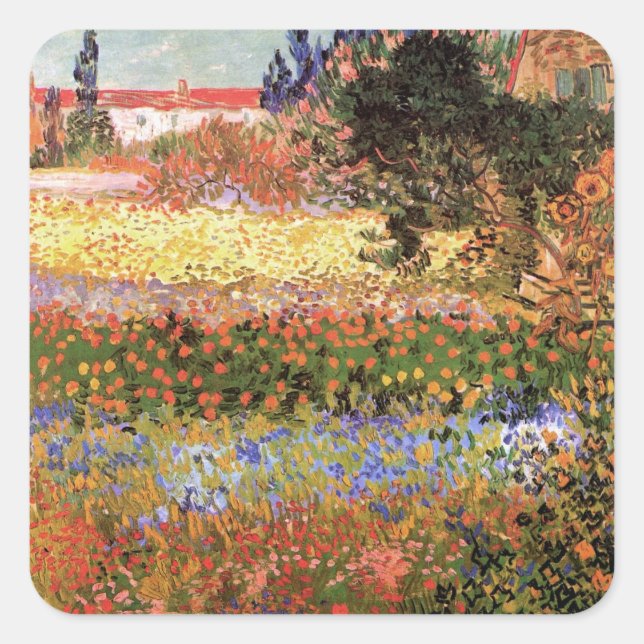 Sticker Carré Jardin de fleurs par Vincent van Gogh (Devant)
