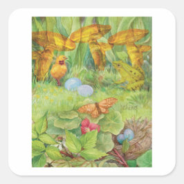Sticker Carré Jardin de printemps avec poussette et froggie