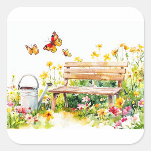 Sticker Carré Jardin d'été avec papillons