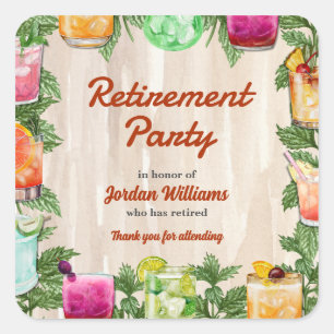 Sticker Carré Jardin d'été de retraite pour hommes Cocktail Part
