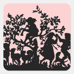 Sticker Carré Jardin En Rose Et Noir