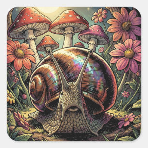 Sticker Carré Jardin fantaisiste de l'escargot cosmique et des c